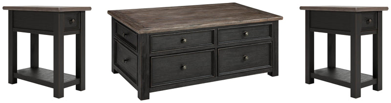 Ashley Furniture Tyler Creek occasional table set with three wooden tables featuring a warm finish and modern design.