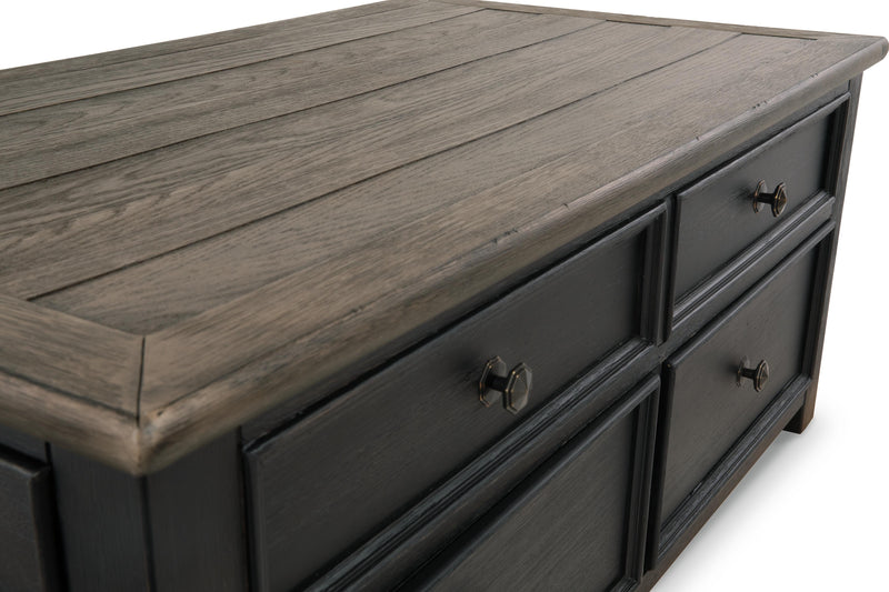 Ashley Furniture Tyler Creek occasional table set with three wooden tables featuring a dark finish and modern design.