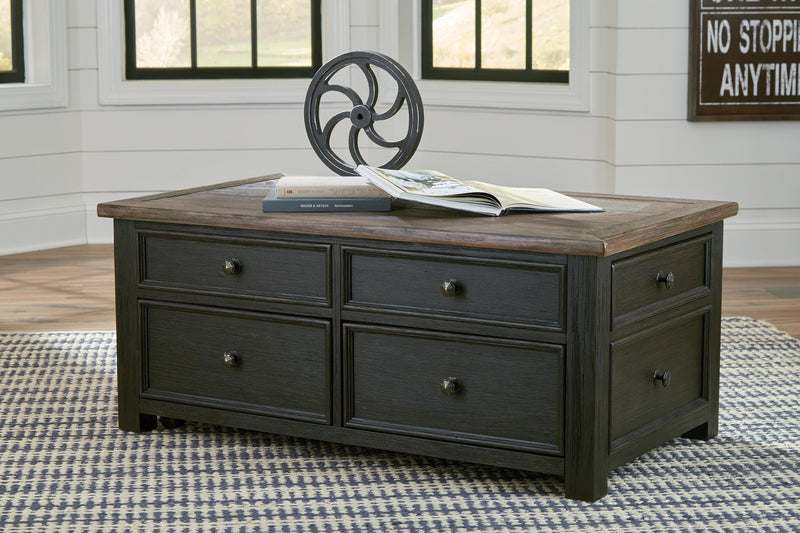 Ashley Furniture Tyler Creek occasional table set with two wood tables featuring a warm finish and elegant design.