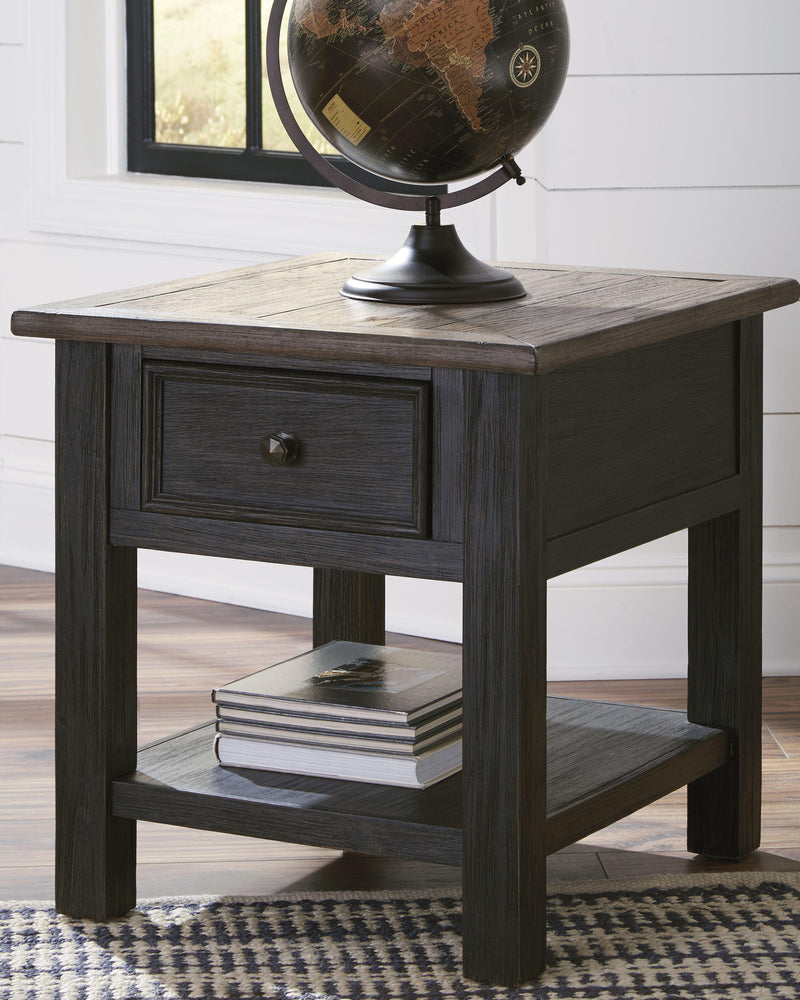 Set of two Tyler Creek end tables by Ashley Furniture, featuring wooden surfaces and tapered legs, perfect for living room decor.