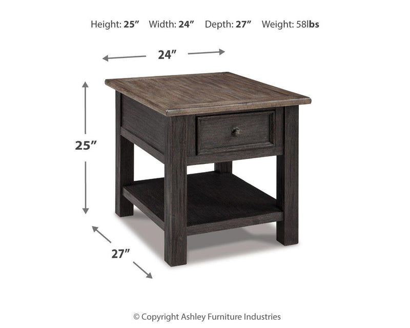 Set of two Ashley Furniture Tyler Creek end tables with wood finish and simple design, perfect for living room decor.