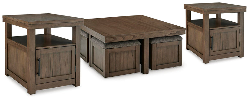 Ashley Furniture Boardernest occasional table set featuring three wooden tables with sleek, modern design and dark finish.