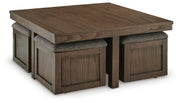 Ashley Furniture Boardernest Occasional Table Set with three interconnected wood tables in a modern design, shown from an angled view.