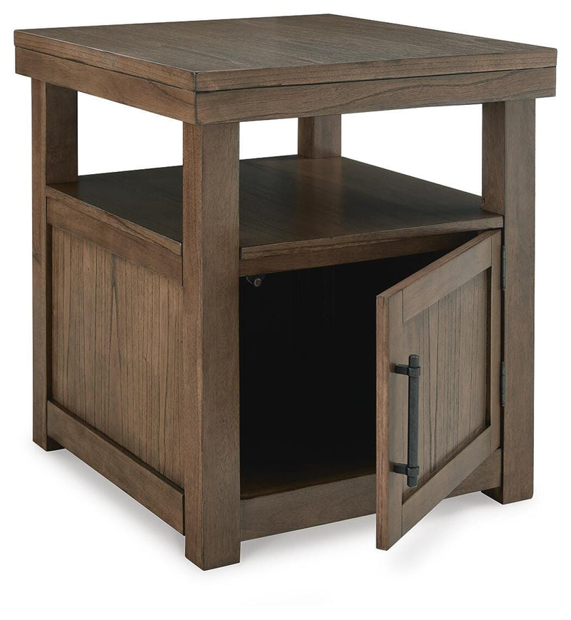 Ashley Furniture Boardernest Occasional Table Set with three interconnected wooden tables in a modern design.