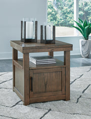 Ashley Furniture Boardernest Occasional Table Set, close-up of three nested tables with dark wood finish and sleek modern design.