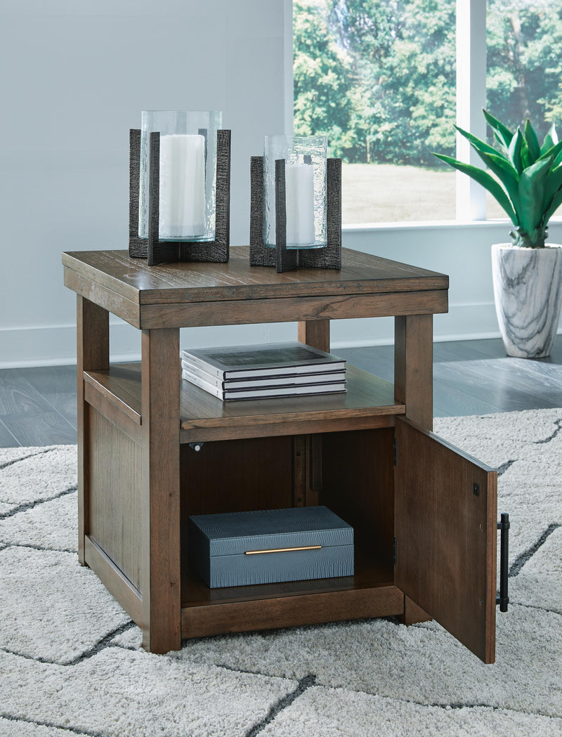 Ashley Furniture Boardernest occasional table set with three open nested tables featuring wood finish and modern design.