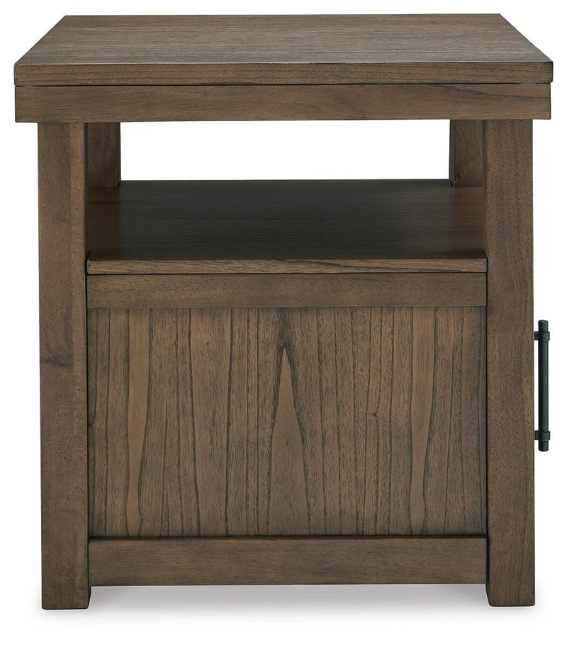 Ashley Furniture Boardernest Occasional Table Set with three wooden tables featuring metal legs and a rustic finish.