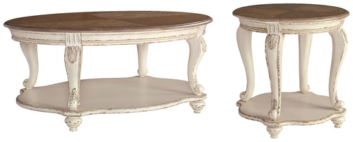 Ashley Furniture Realyn table set with a wooden dining table and matching chairs, featuring a contemporary design.