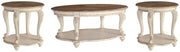 Ashley Furniture Realyn occasional table set with two round tables featuring dark wood finish and modern design.