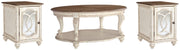 Ashley Furniture Realyn Occasional Table Set featuring two stylish tables with wood finish and modern design.