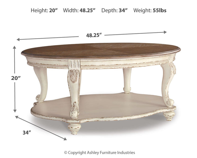 Ashley Furniture Realyn Occasional Table Set with two stylish tables featuring wood finish and modern design.
