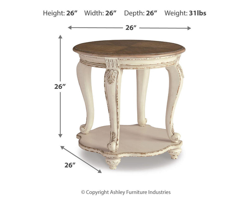 Ashley Furniture Realyn Occasional Table Set featuring modern coffee and side tables with sleek wood finish and contemporary design.