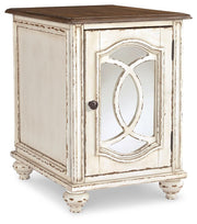Ashley Furniture Realyn Occasional Table Set showing two stylish tables with wooden tops and metal legs, modern and functional design.