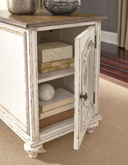 Ashley Furniture Realyn Occasional Table Set featuring two stylish coffee and side tables with wood finish and modern design.