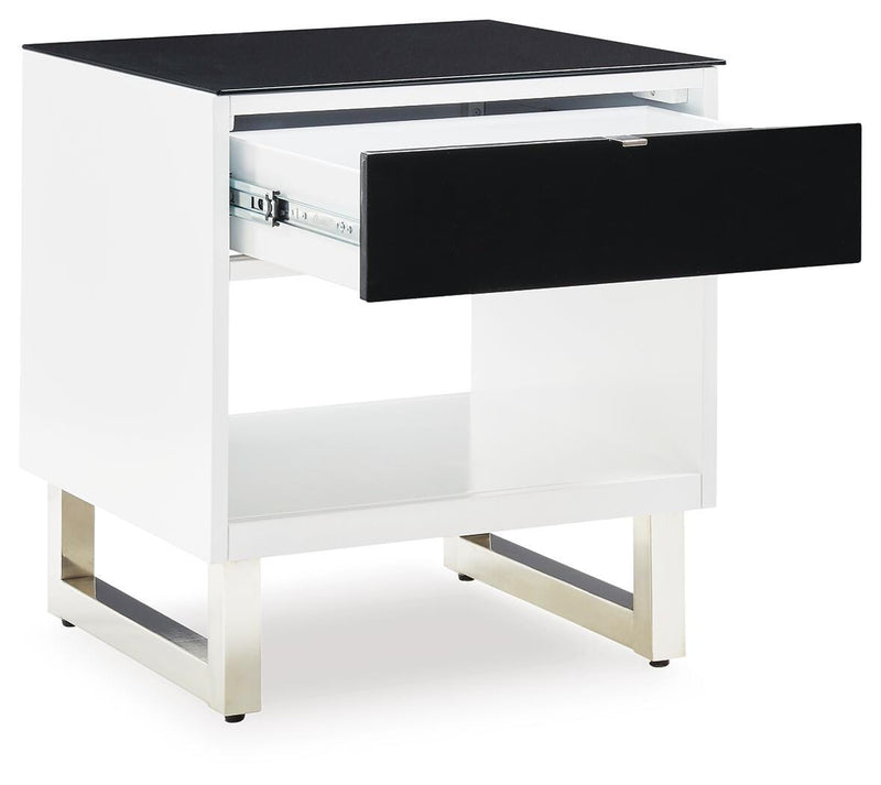 Ashley Furniture Gardoni table set with open-angle design, featuring a modern table and matching chairs for contemporary dining.