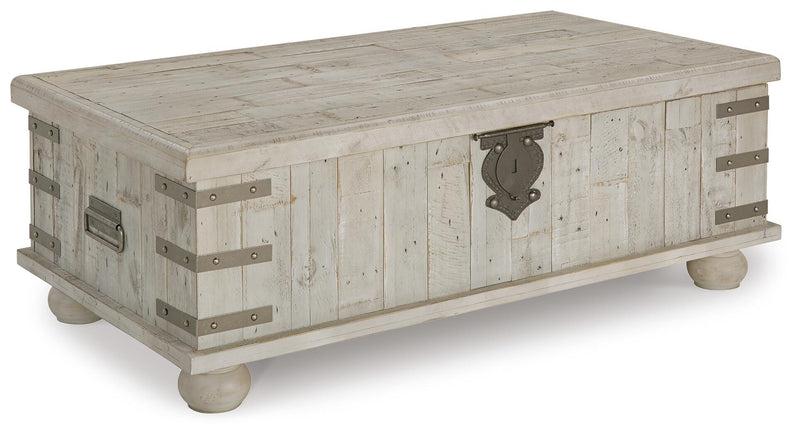 Ashley Furniture Carynhurst coffee table with lift top, modern cocktail table featuring a sleek wooden design and functional lift mechanism.