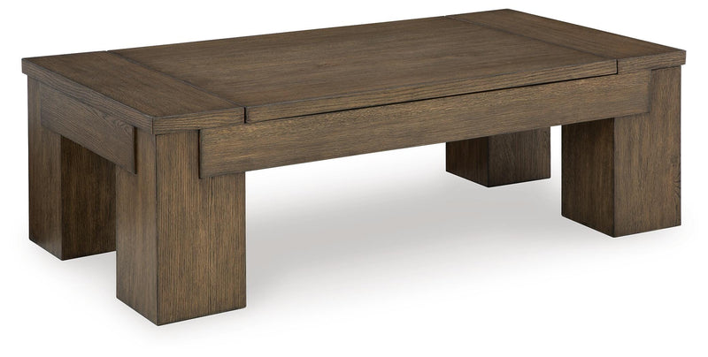 Ashley Furniture Rosswain occasional table set with three stylish tables shown from an angled view.
