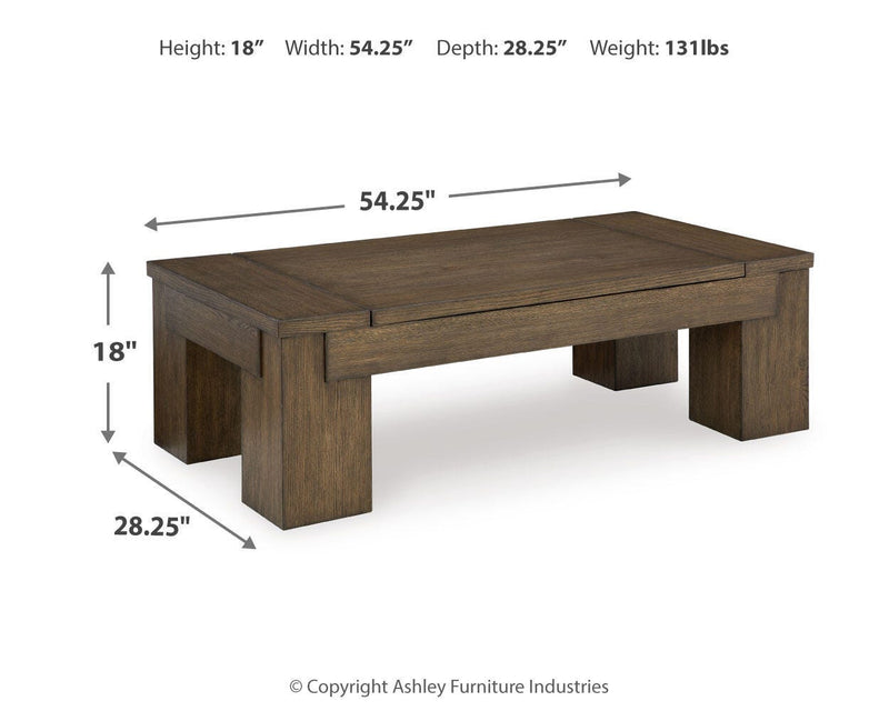 Set of Ashley Furniture Rosswain Occasional Tables including a coffee table and side table with wood finish and modern design.