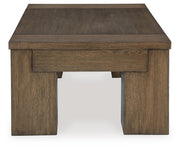 Ashley Furniture Rosswain Occasional Table Set with two wooden side tables featuring a dark finish and modern design.