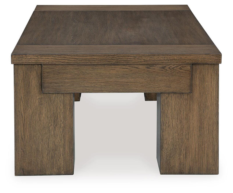 Ashley Furniture Rosswain Occasional Table Set with two wooden side tables featuring a dark finish and modern design.