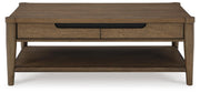 Ashley Furniture Roanhowe Occasional Table Set with two modern tables featuring wood finish and sleek design.