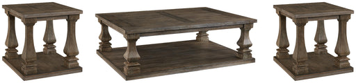 Ashley Furniture Johnelle Occasional Table Set with three wooden accent tables featuring a warm finish and modern design.