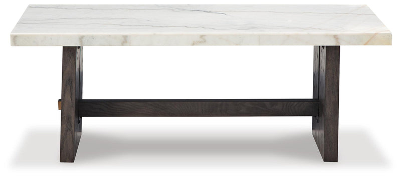 Ashley Furniture Burkhaus Occasional Table Set featuring two modern tables with sleek wood finishes and minimalist design.