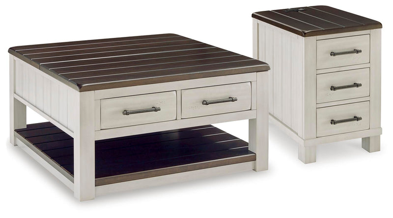 Ashley Furniture Darborn Occasional Table Set featuring a modern wooden coffee and side tables with sleek design.