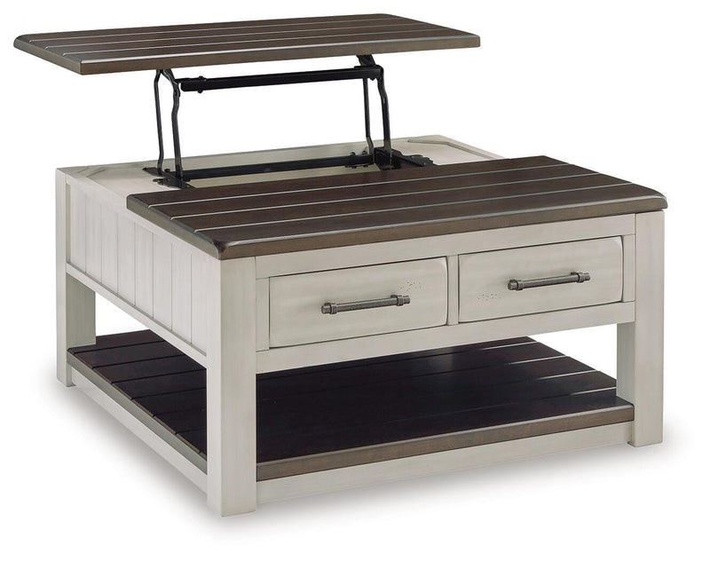 Ashley Furniture Darborn occasional table set featuring a modern design with open shelving and a warm wood finish.