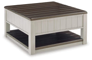 Ashley Furniture Darborn lift-top coffee table with a sleek design and functional storage, shown from the back view.