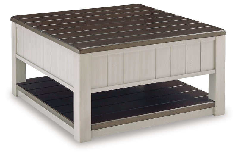 Ashley Furniture Darborn lift-top coffee table with a sleek design and functional storage, shown from the back view.