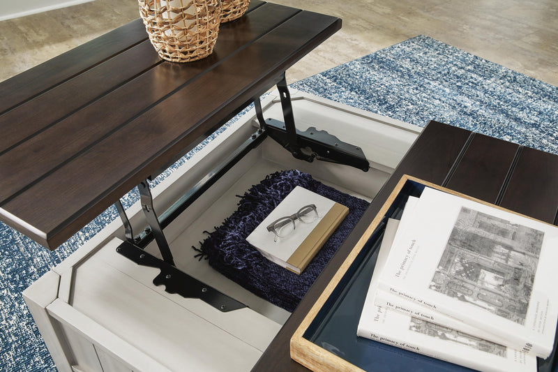 Ashley Furniture Darborn Lift-Top Coffee Table with storage, featuring a sleek lift-top design and modern cocktail table style.