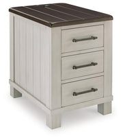 Ashley Furniture Darborn occasional table set with two wooden tables, angled design, and dark finish, shown from a side angle.