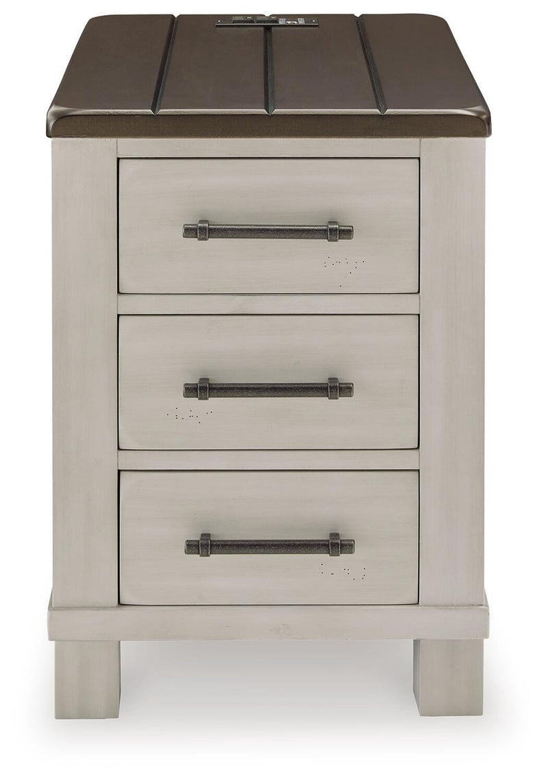 Ashley Furniture Darborn occasional table set featuring two modern, round wood tables with metal legs and a sleek, contemporary design.