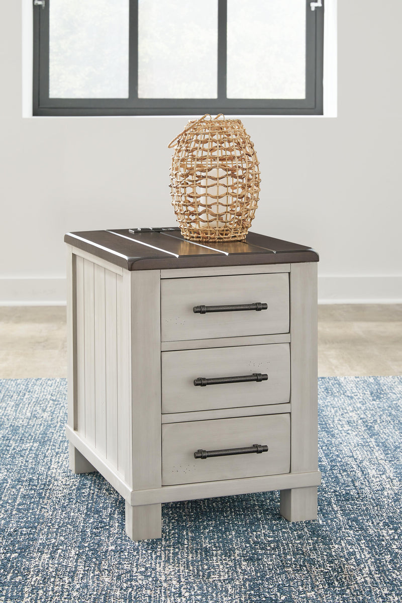 Ashley Furniture Darborn Occasional Table Set featuring two modern wooden tables with sleek metal legs.