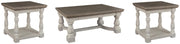 Ashley Furniture Havalance Occasional Table Set with three modern tables featuring sleek wood finishes and metal accents.