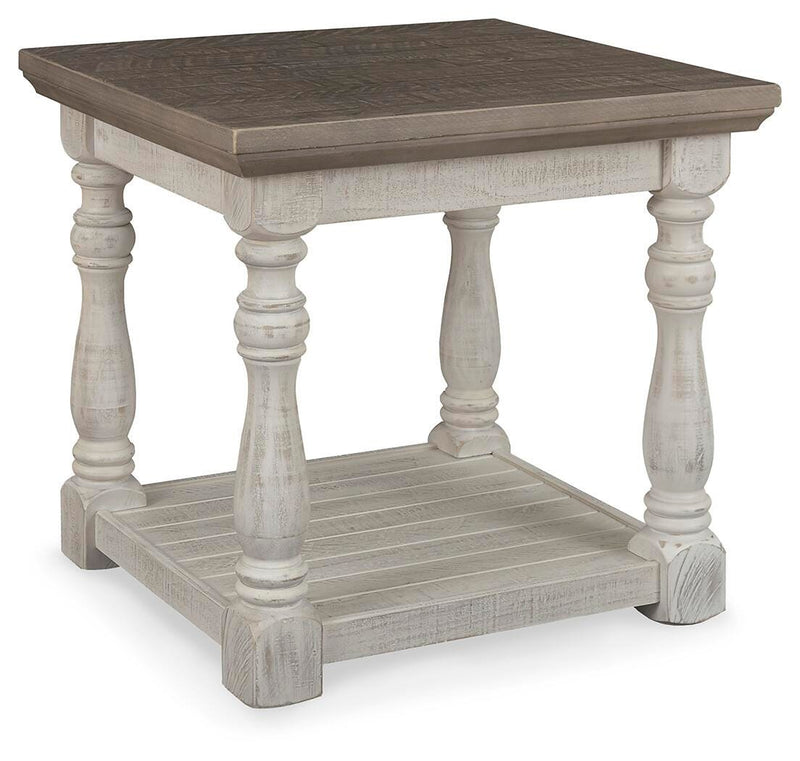 Ashley Furniture Havalance Occasional Table Set with three modern tables featuring wood and metal finishes.