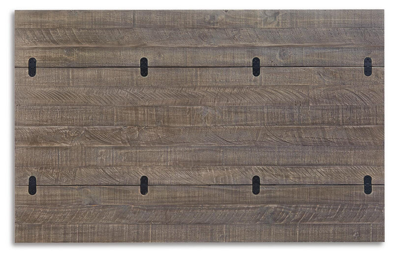 Ashley Furniture Havalance sofa console table with a sleek wooden top and modern design, shown from a top-down view.