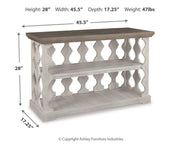 Ashley Furniture Havalance sofa console table with a sleek wooden design and modern finish, ideal for living room decor.