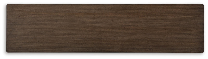 Ashley Furniture Hannodream sofa table with a dark wood finish, featuring a sleek rectangular top and modern design.