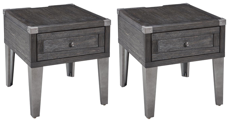 Ashley Furniture Todoe end table set featuring modern wooden tables with sleek design and natural wood finish.