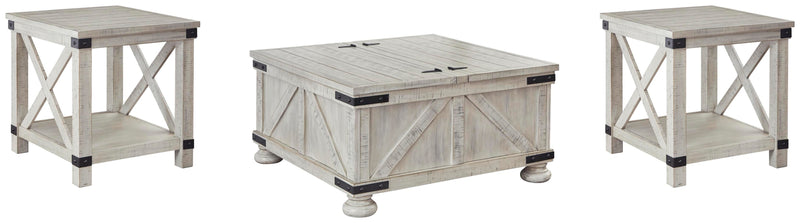 Ashley Furniture Carynhurst occasional table set with three wooden tables featuring a dark finish and sleek design.