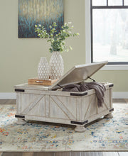 Open view of Ashley Furniture Carynhurst coffee table, a stylish cocktail table with a sleek wooden finish and modern design.
