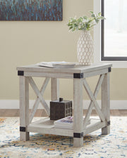 Ashley Furniture Carynhurst end table with a wooden top and storage shelf, featuring a classic design and warm wood finish.