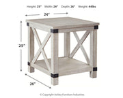 Ashley Furniture Carynhurst end table with a dark wood finish, featuring a sleek tabletop and stylish design.
