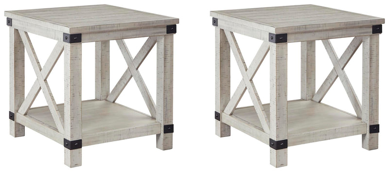 Ashley Furniture Carynhurst occasional table set with three wooden tables featuring modern design and warm wood finishes.