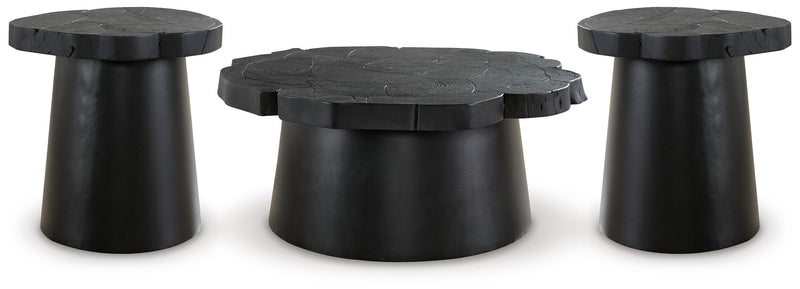 Ashley Furniture Wimbell Occasional Table Set featuring two wooden tables with dark finish and modern design.