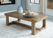 Cabalynn Ashley Furniture cocktail coffee table with a wooden top and metal legs, modern design for living room decor.