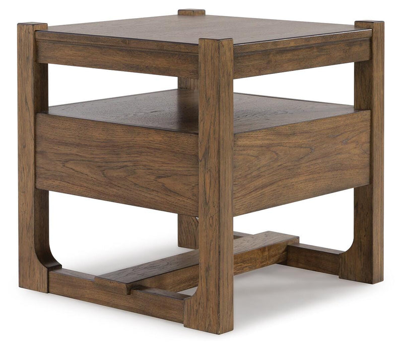Ashley Furniture Cabalynn End Table with a dark wood finish and sleek side table design, featuring clean lines and modern style.