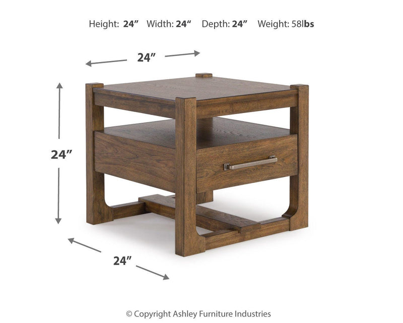 Ashley Furniture Cabalynn occasional table set featuring two round tables with wooden tops and metal legs.